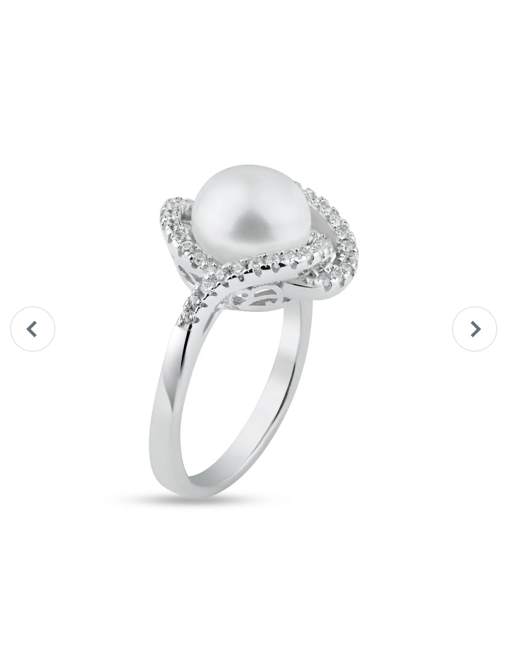 Rhodium Plated 925 Sterling Silver White Pearl and Clear CZ Ring