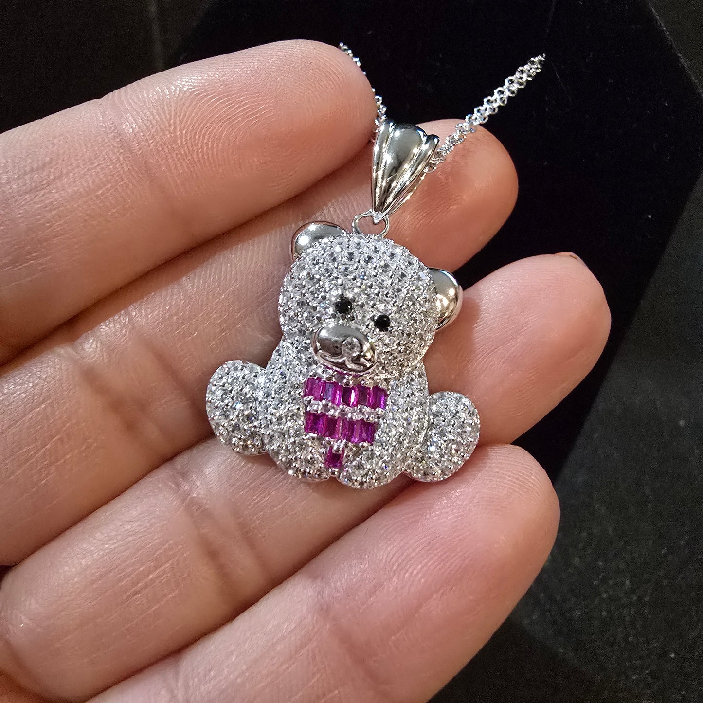 Sterling silver Teddy Bear Charm with CZ stones