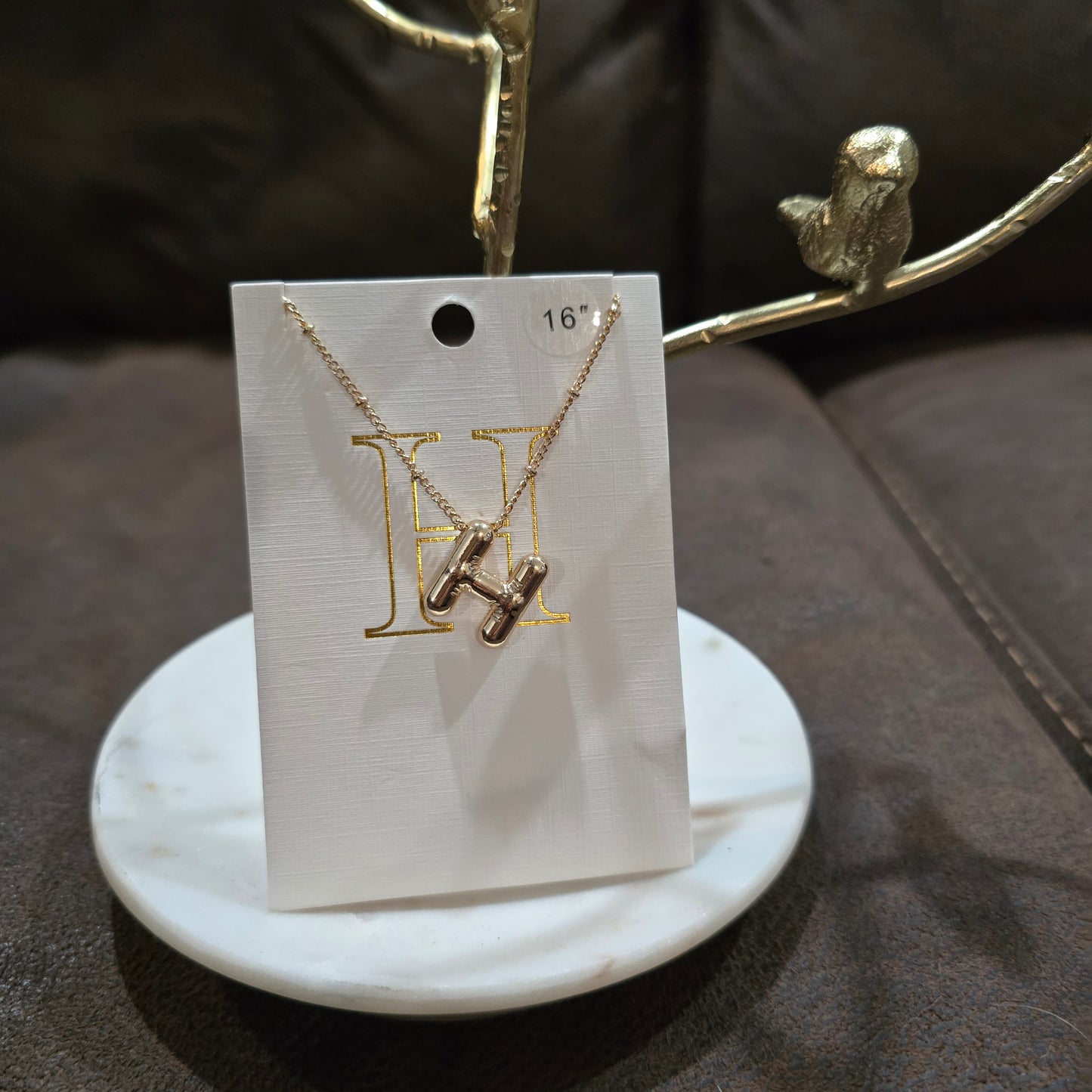 Letter H initial necklace 16" with extender
