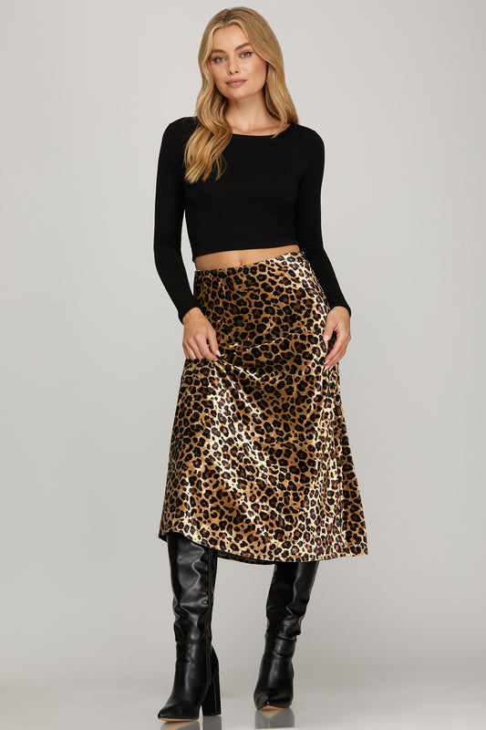 Leopard print velvet skirt