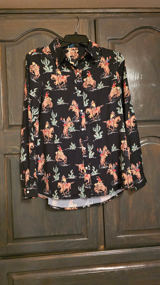 Cowgirl long sleeve black top