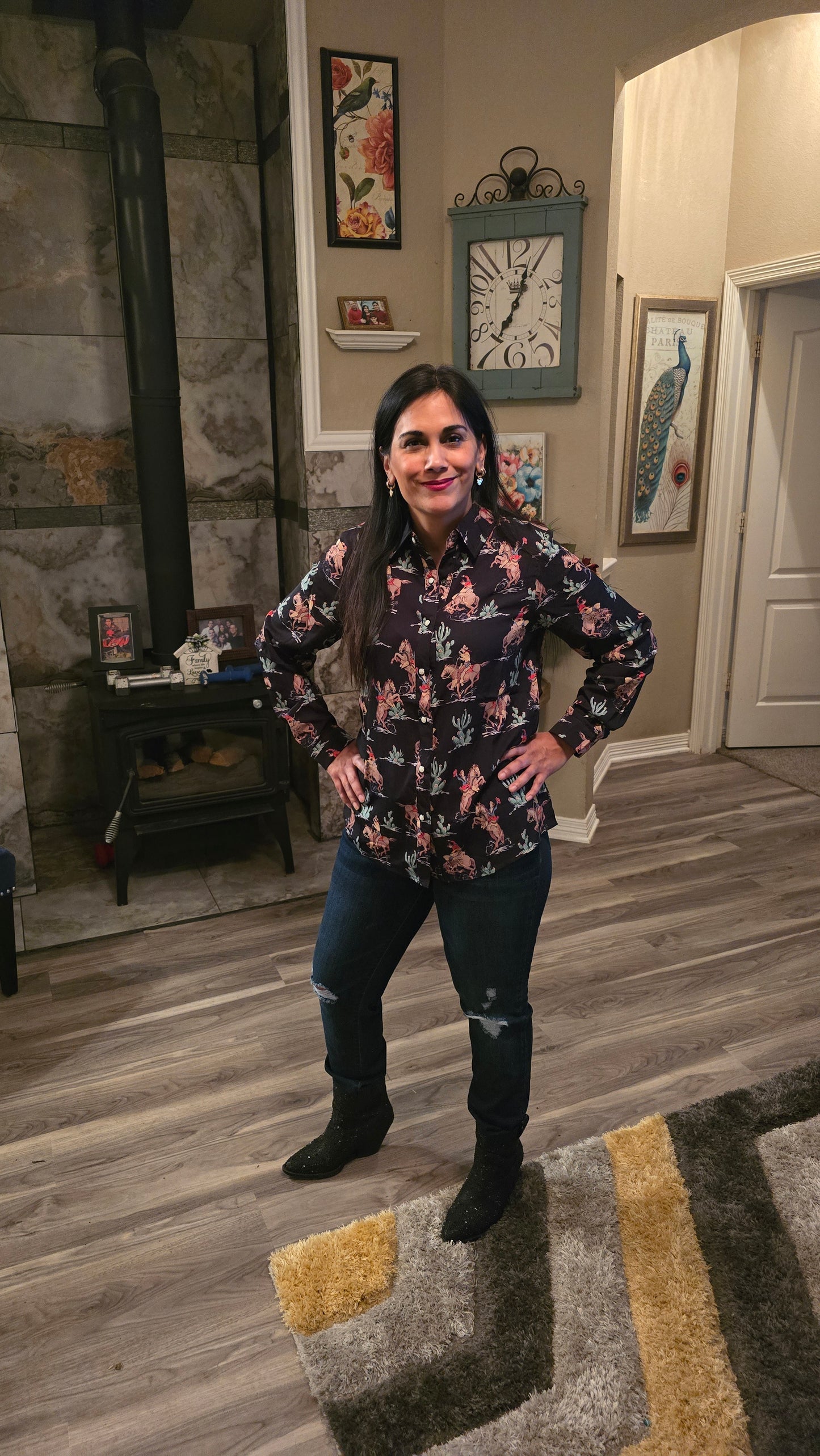 Cowgirl long sleeve black top