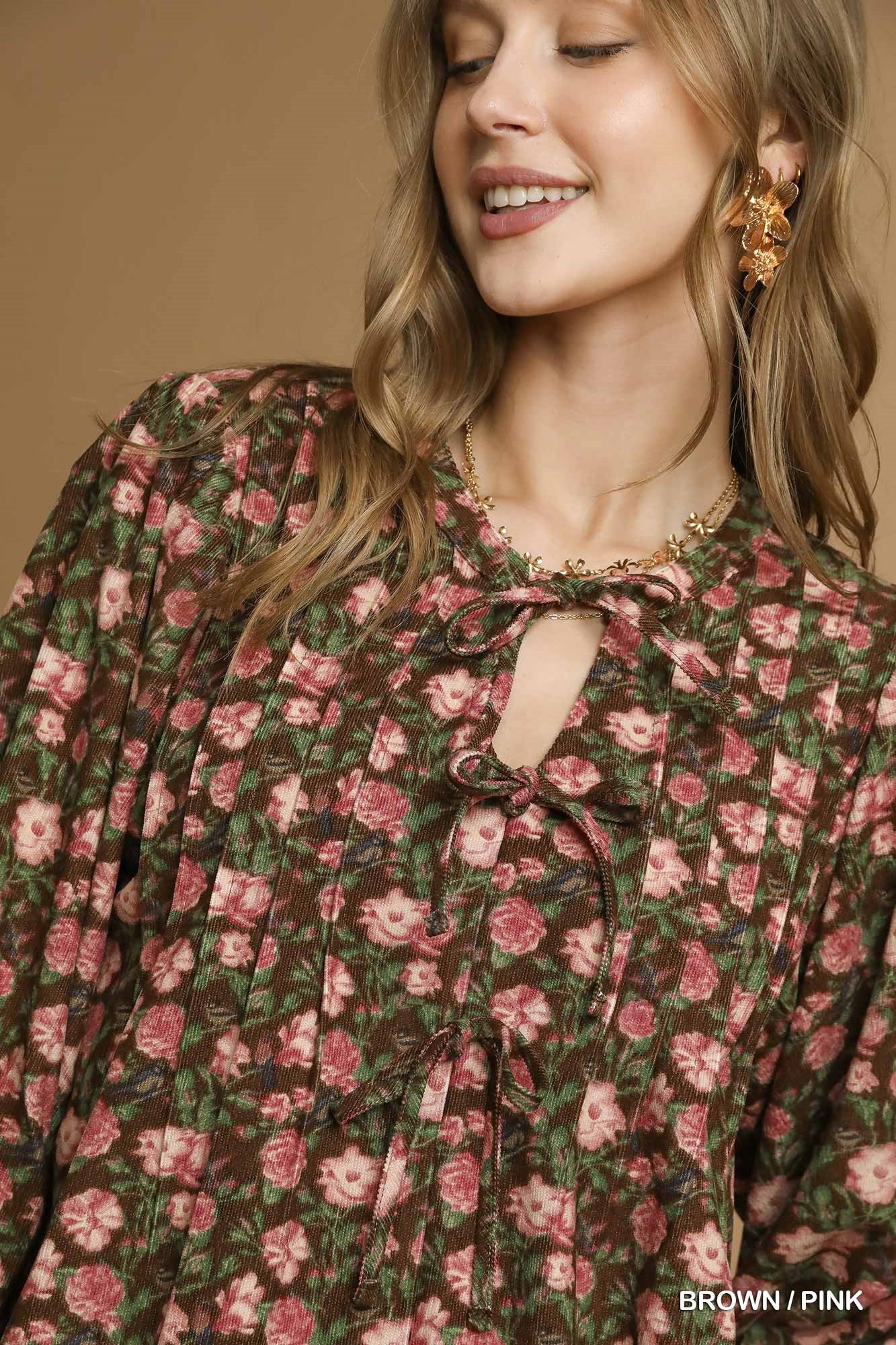 Vintage Floral Pintuck Blouse