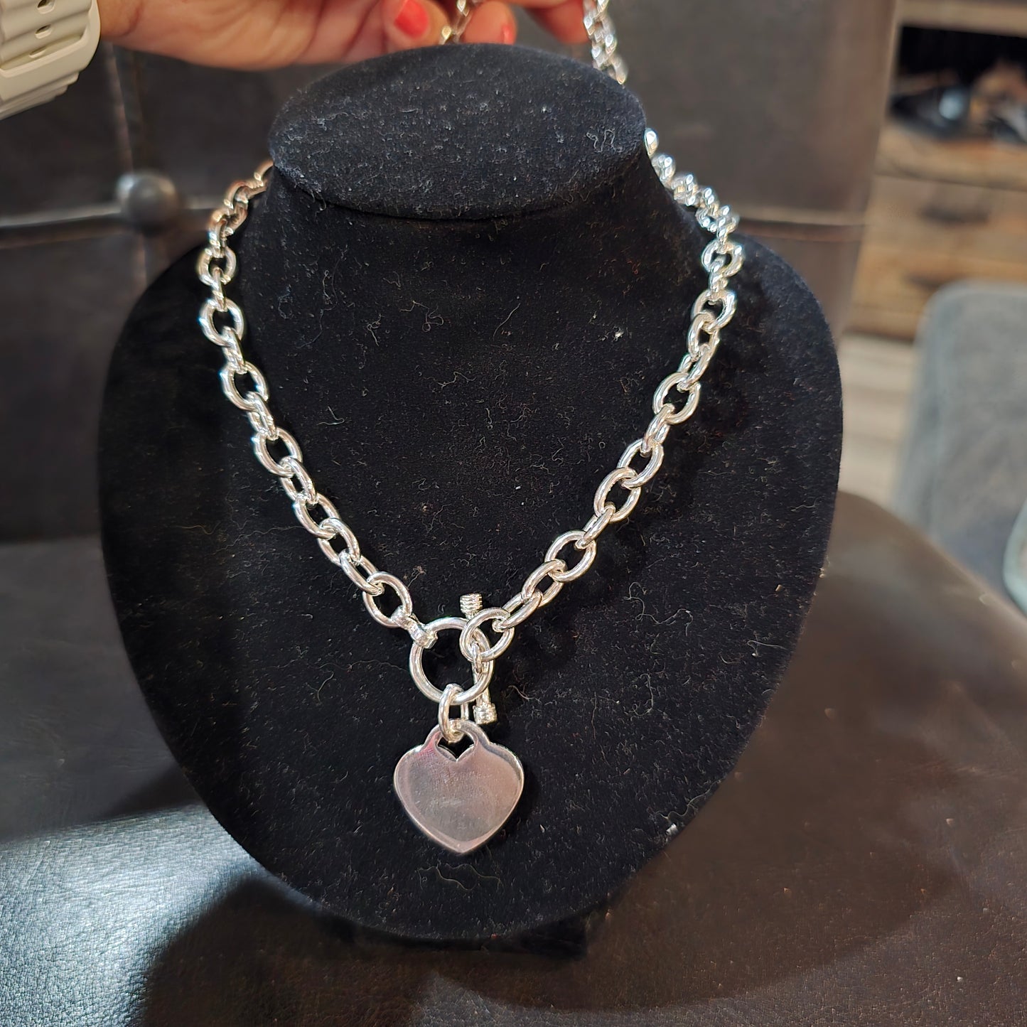 Sterling silver heart toggle necklace 17"