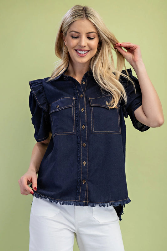 Navy Fringed Top