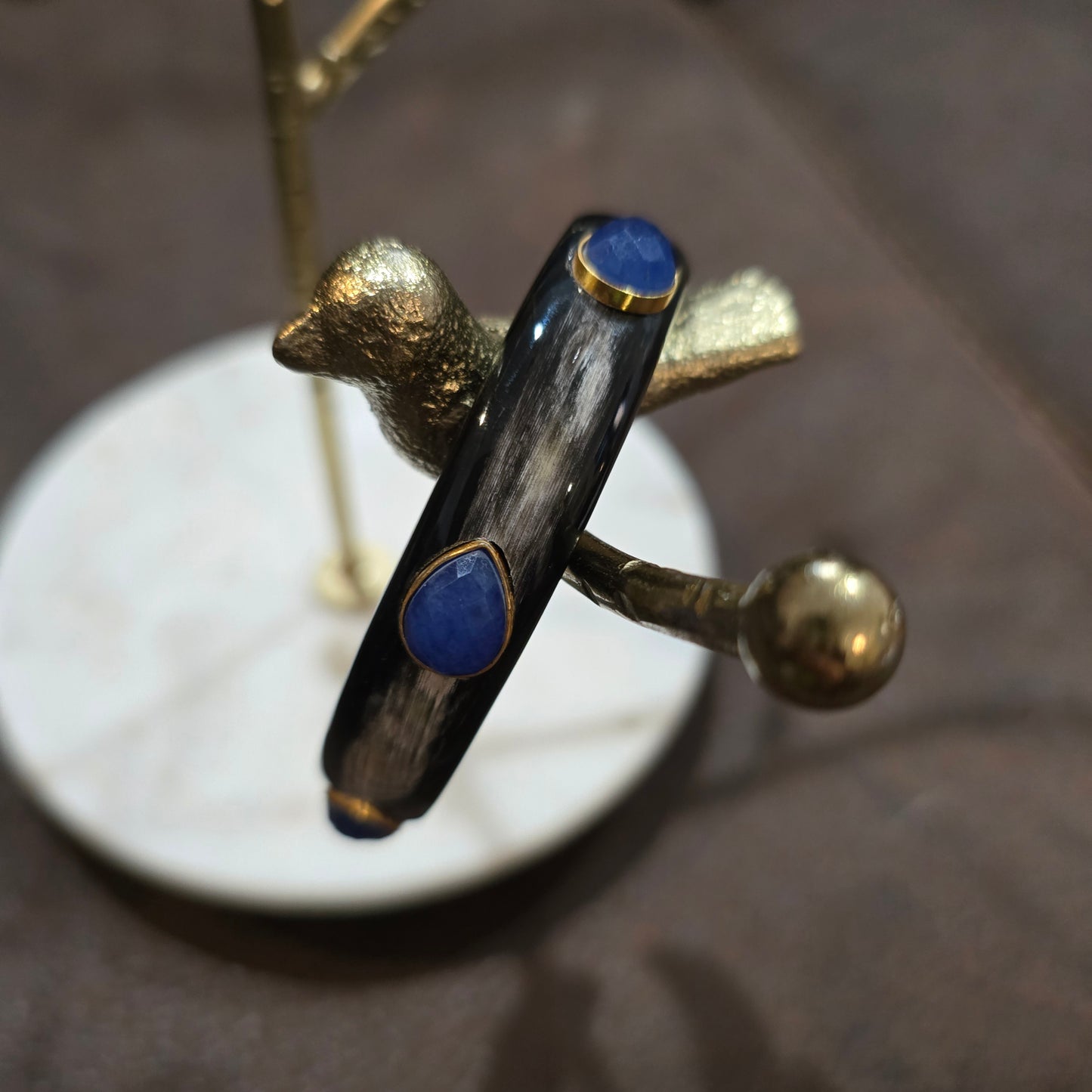 Natural Buffalo horn cuff with lapis stones