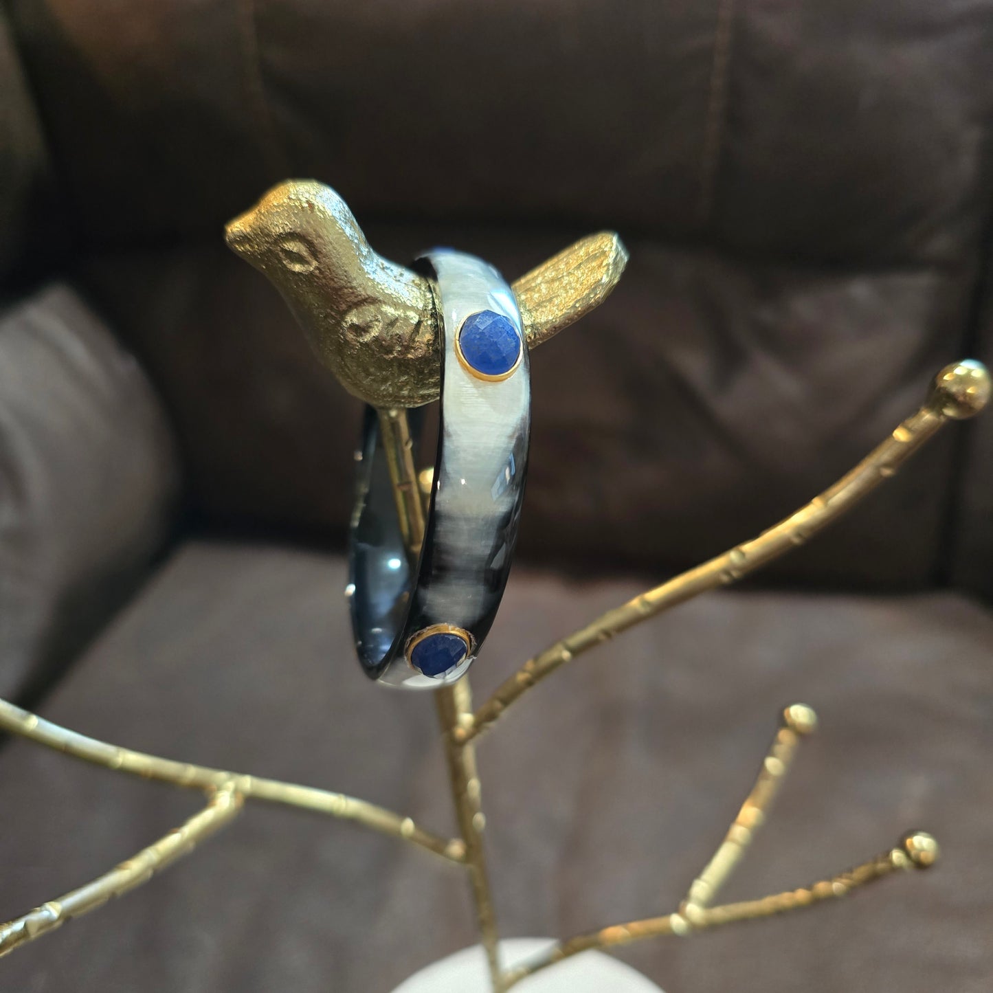 Natural Buffalo Horn Bangle with lapis stones