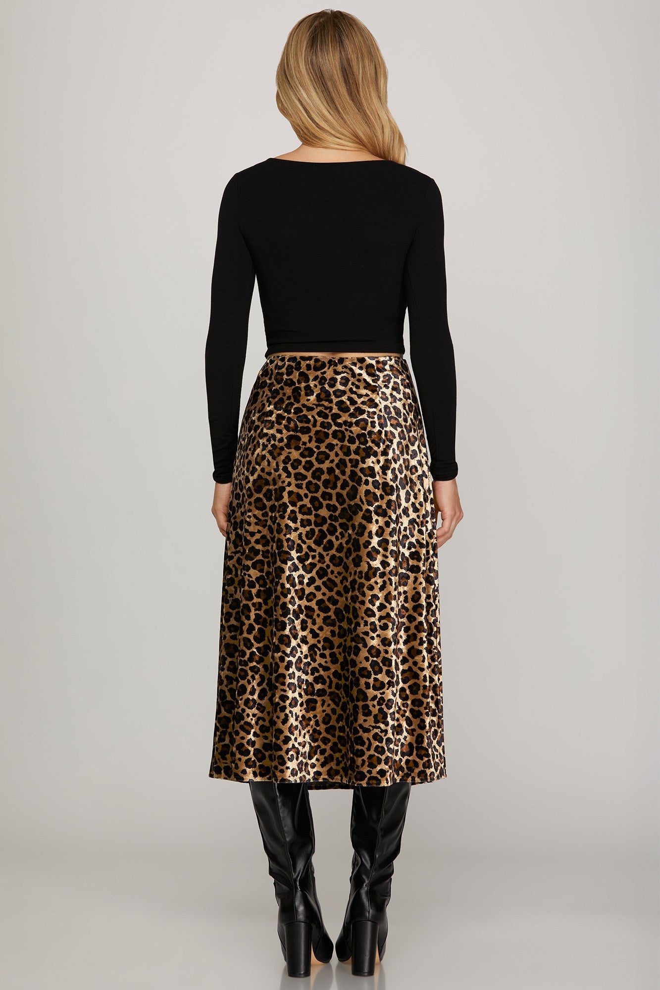 Leopard print velvet skirt