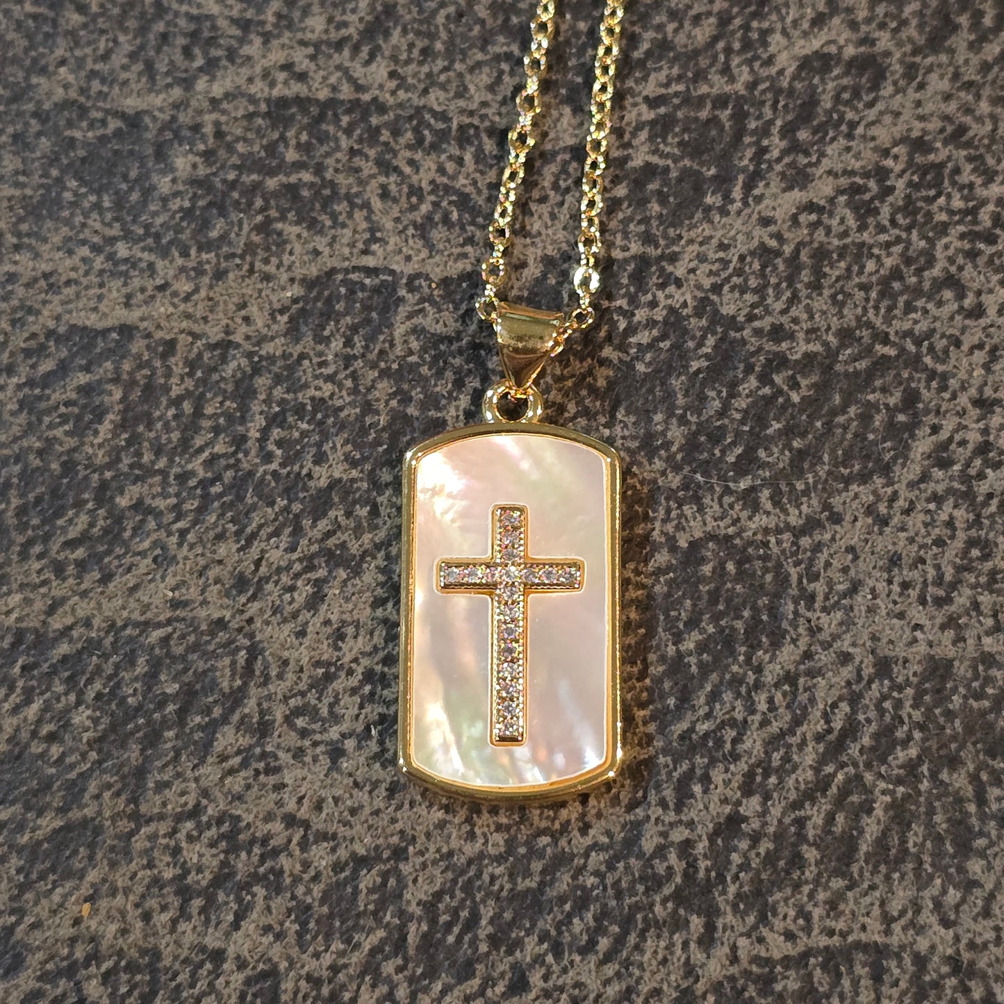 18k gold plated Mother of pearl with pave cross pendant