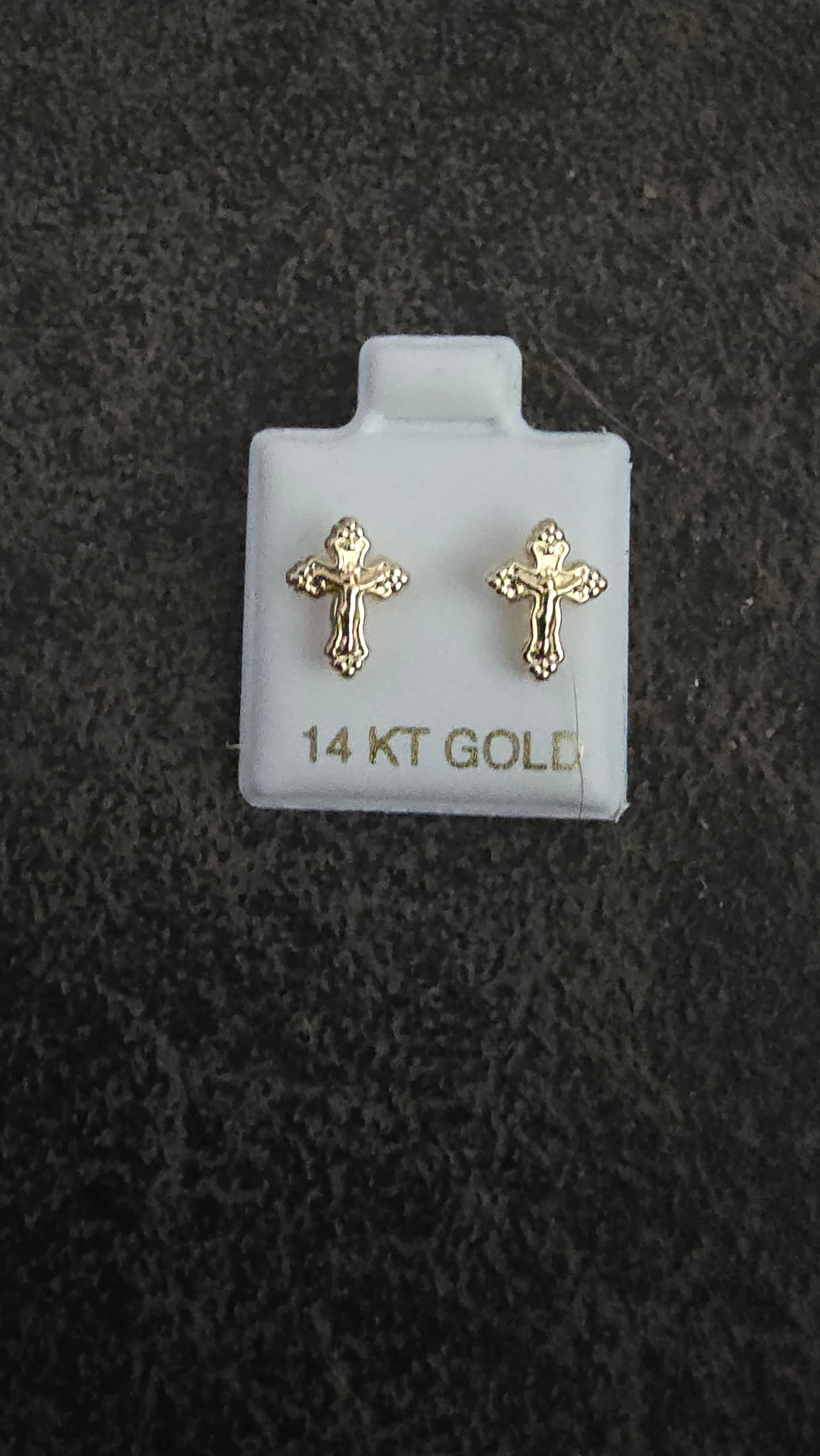 14 Karat Yellow Gold Cross Screw Back Earrings