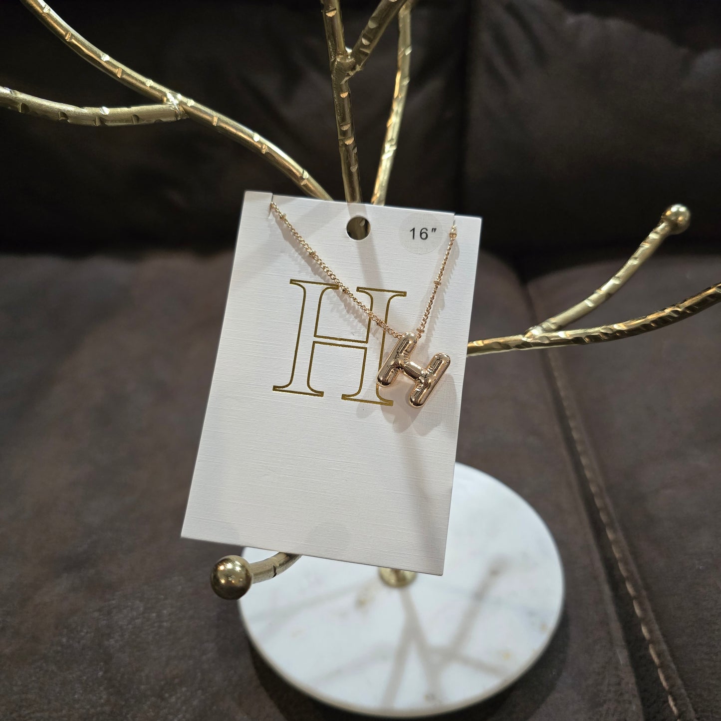 Letter H initial necklace 16" with extender