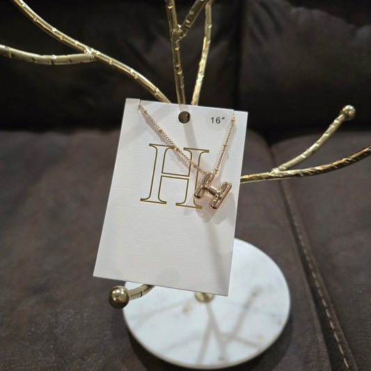 Letter H initial necklace 16" with extender