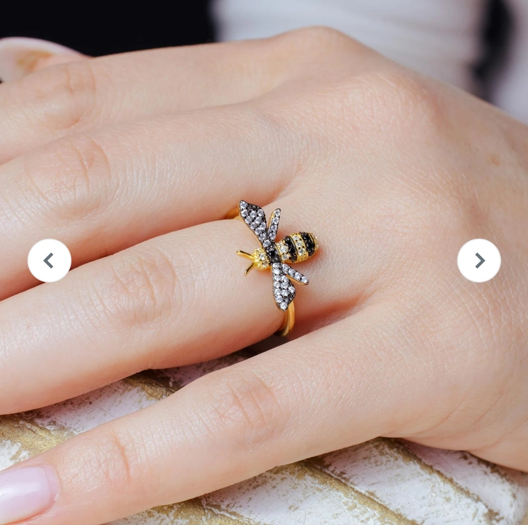 Gold Plated 925 Sterling Silver Bee CZ Ring