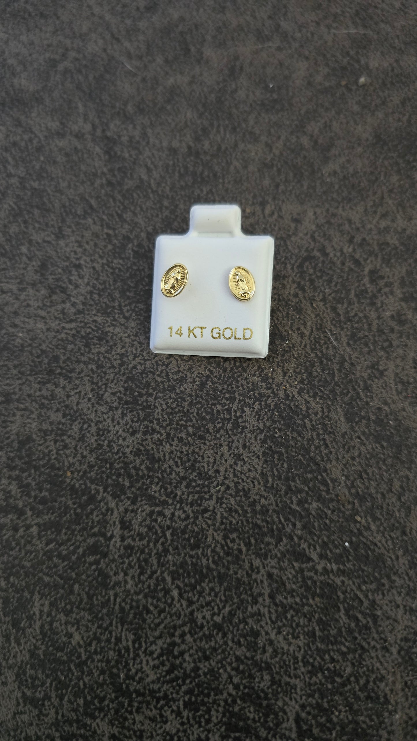 14 Karat Yellow Gold Oval Virgen of Guadelupe Screw Back Earrings