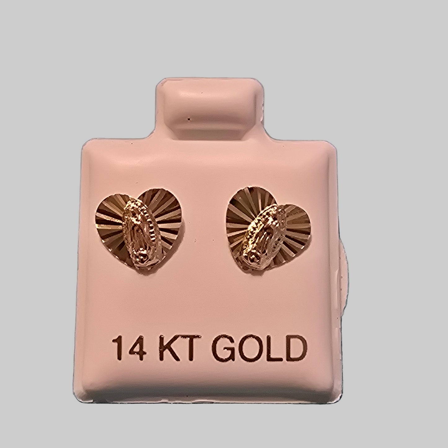 14 Karat Yellow Gold Heart Virgen of Guadelupe Screw Back Earrings