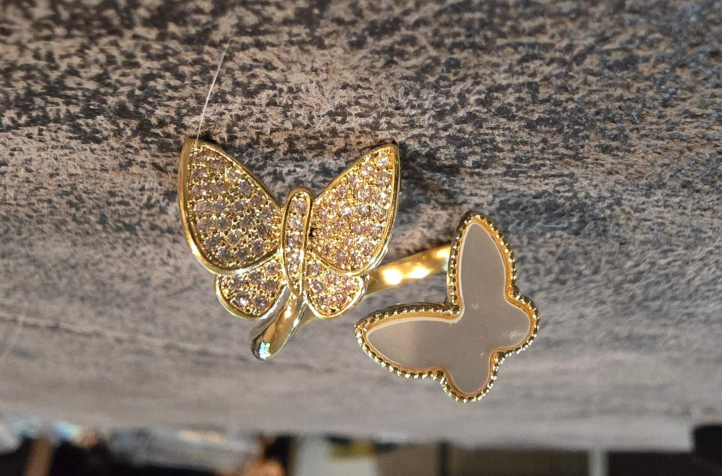 18k gold plated Mother of pearl and cz accent butterfly ring size 7