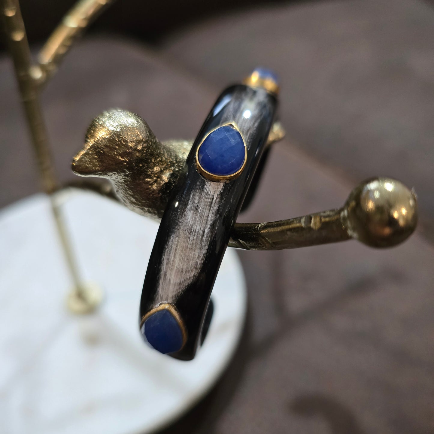 Natural Buffalo horn cuff with lapis stones