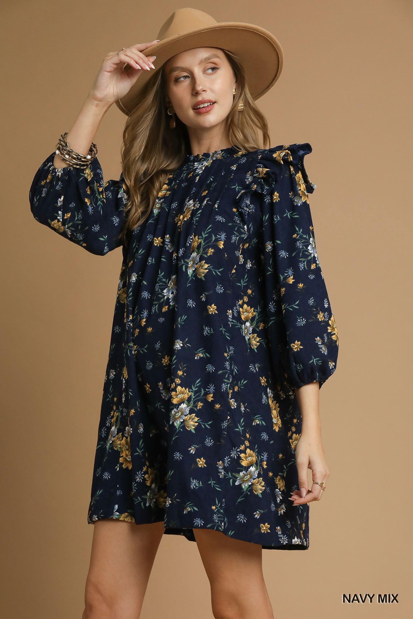 Floral Ruffle Shoulder Mini Dress