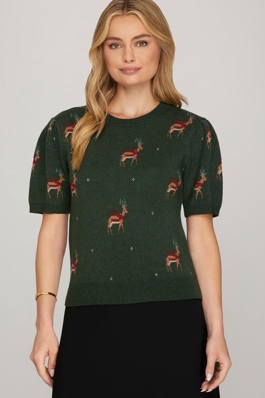 Reindeer Sweater in Dark Green