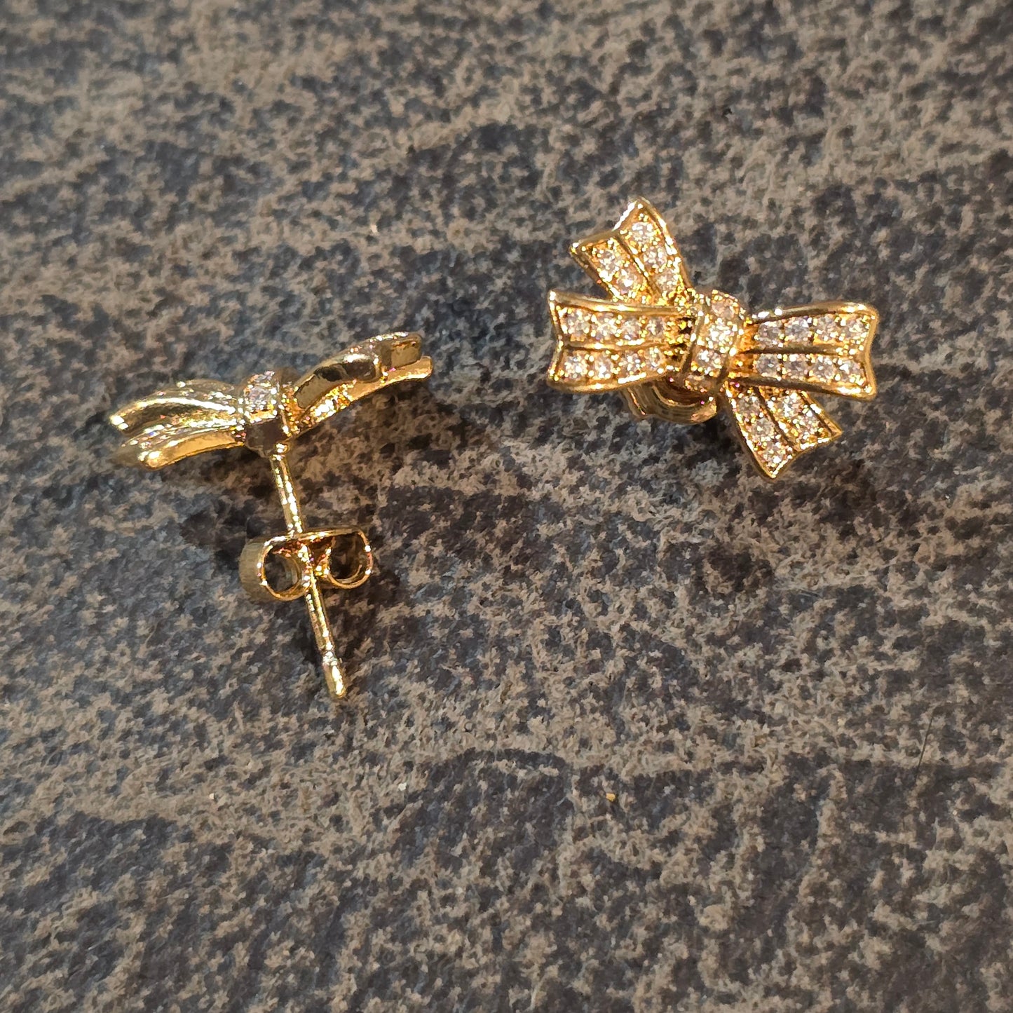 18k gold plated mini bow earrings with cz accents