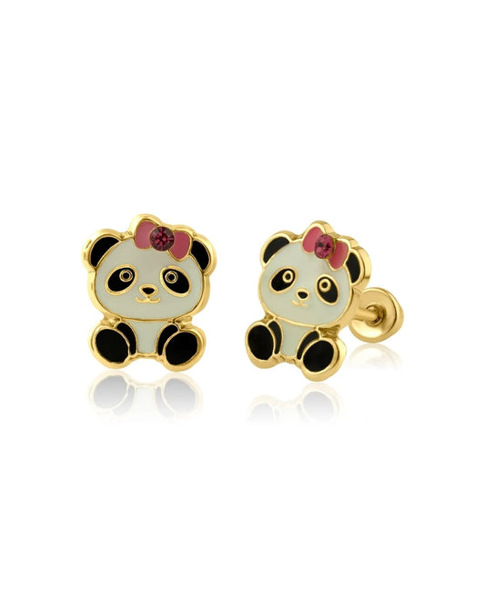 14 Karat Yellow Gold Panda Screw Back Earrings