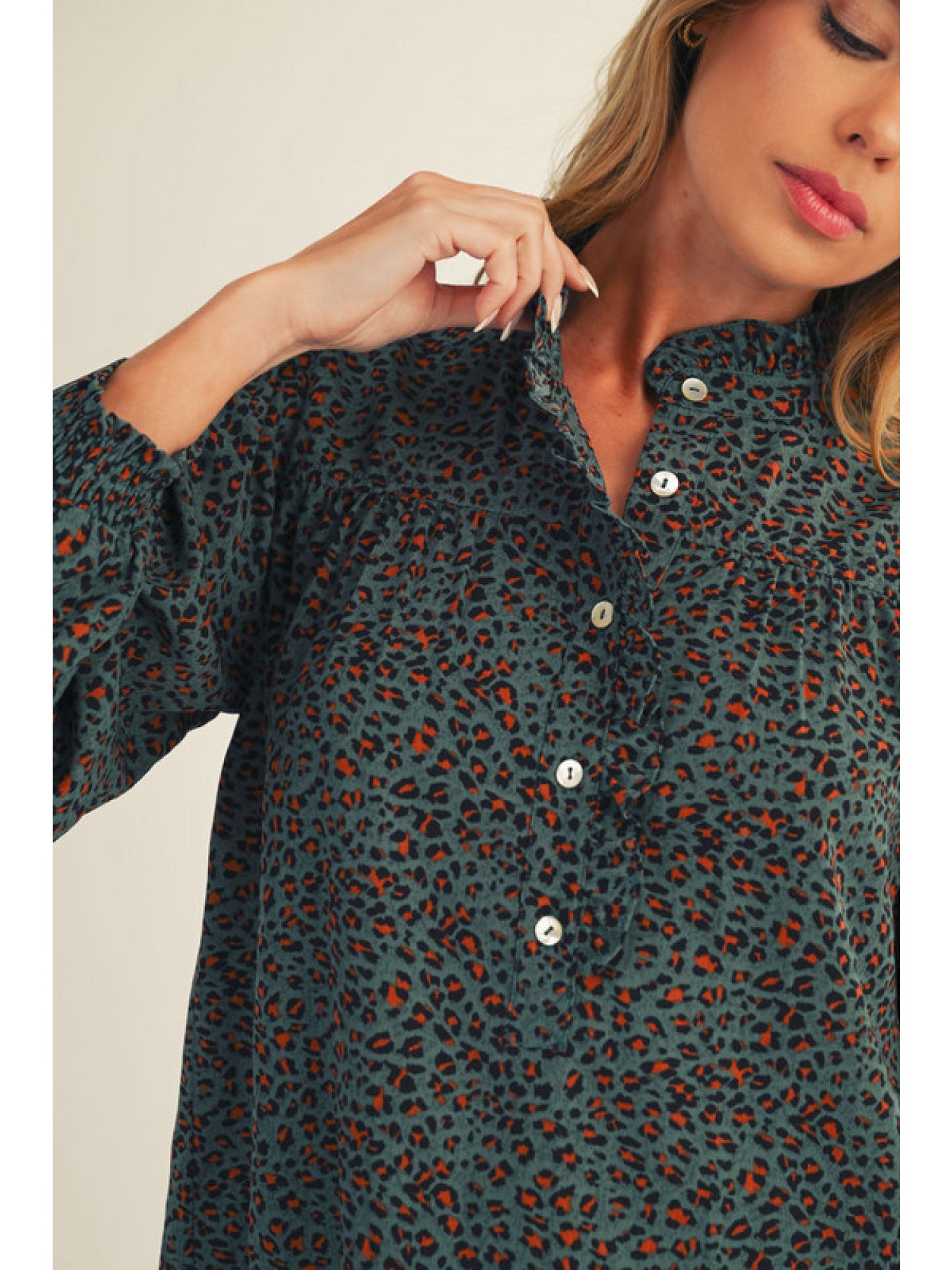 Leopard Top in Teal