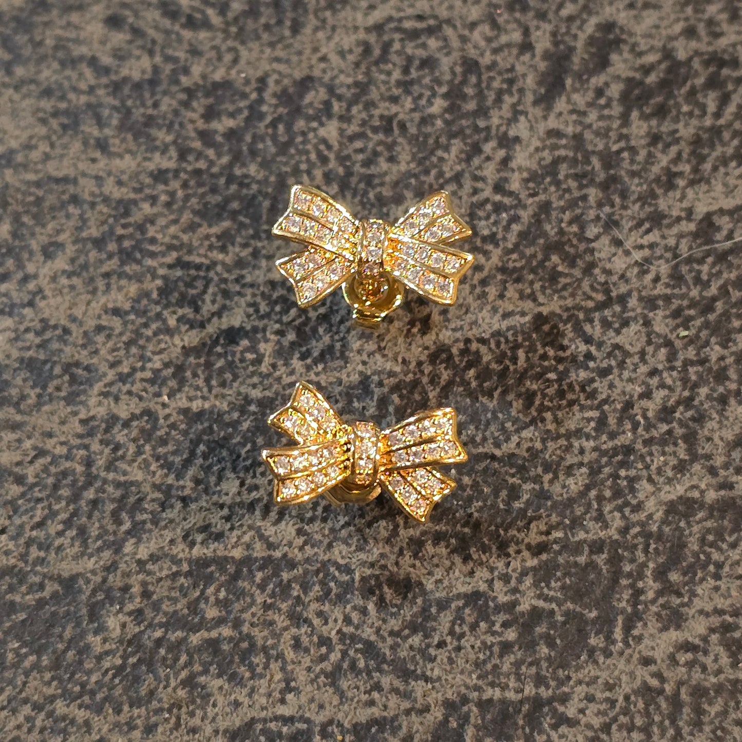 18k gold plated mini bow earrings with cz accents