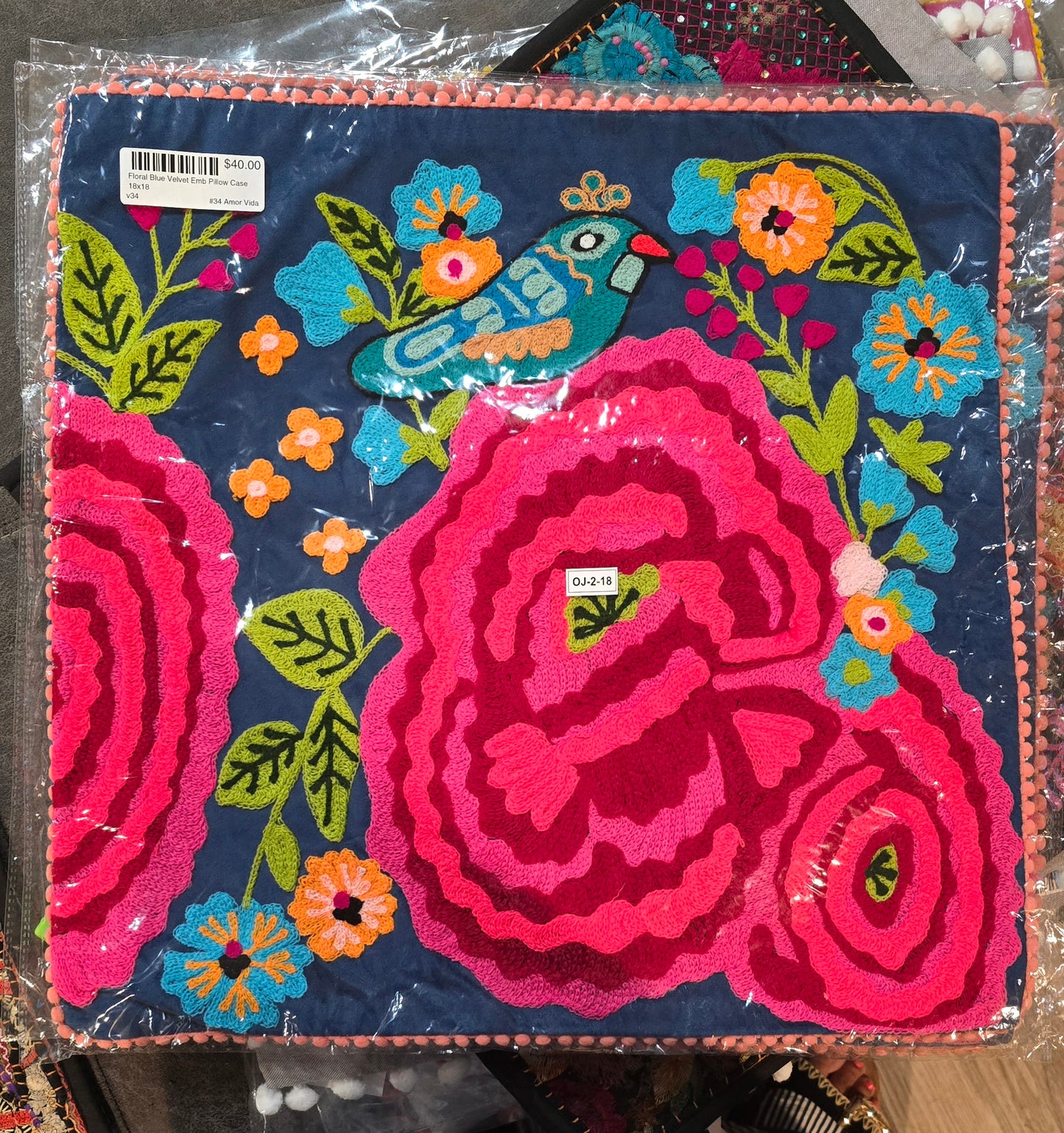 Red Floral Embroidery Pillowcase