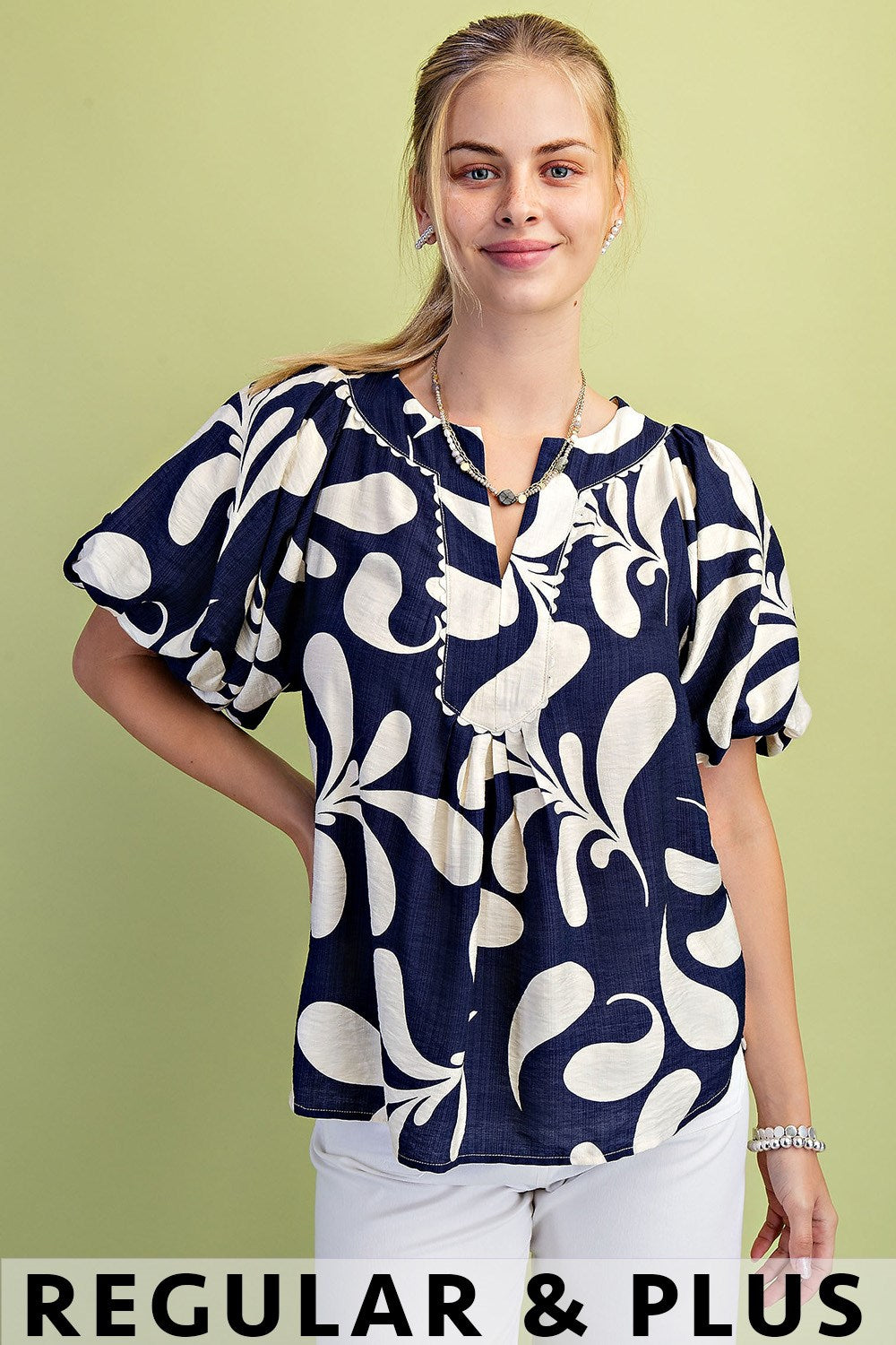 Navy Print Bubble Top