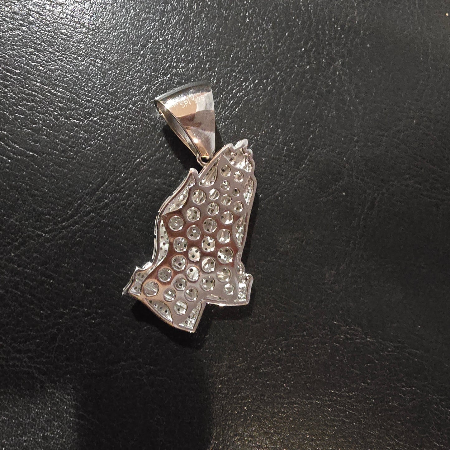 Sterling silver praying hands charm with cz stones