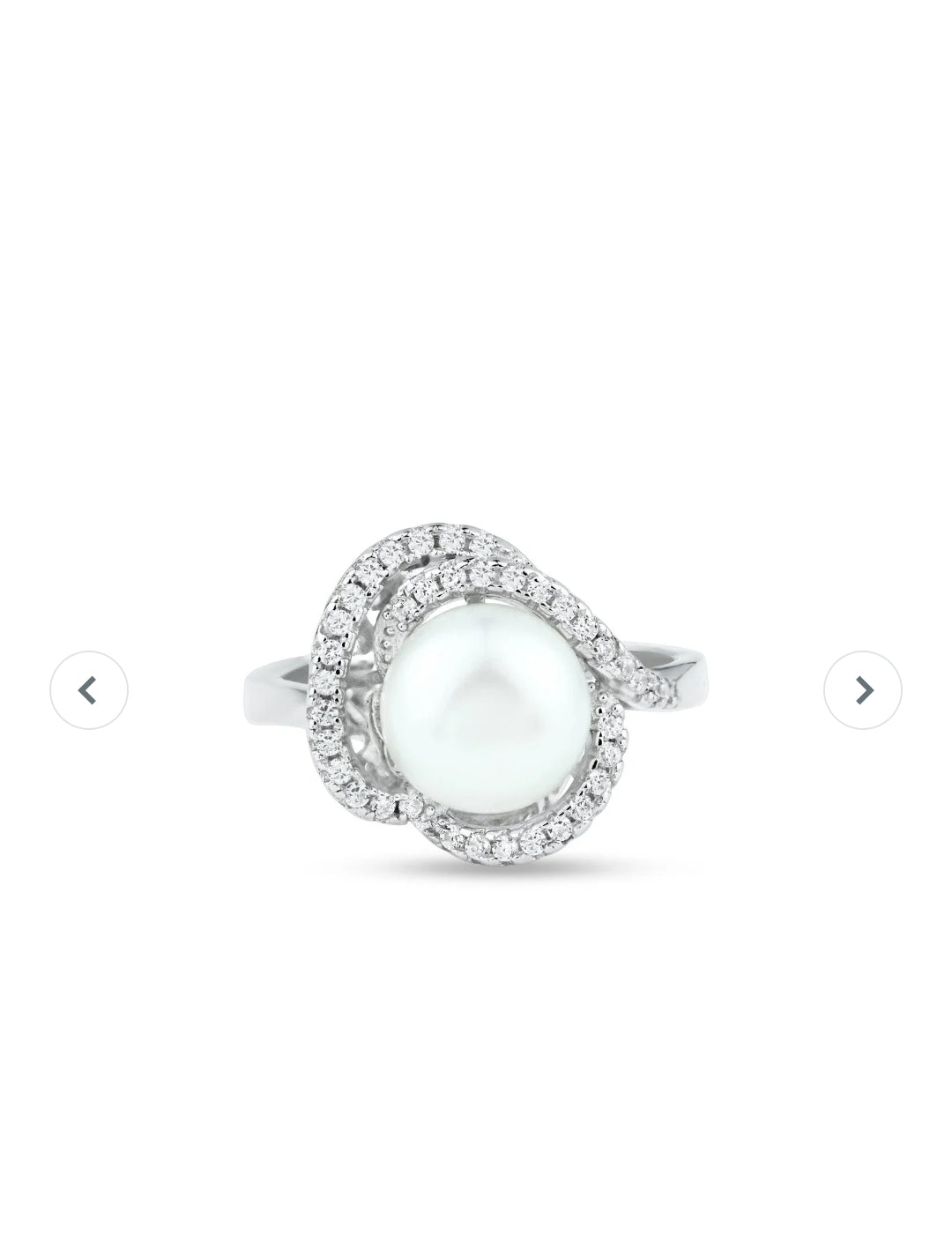 Rhodium Plated 925 Sterling Silver White Pearl and Clear CZ Ring