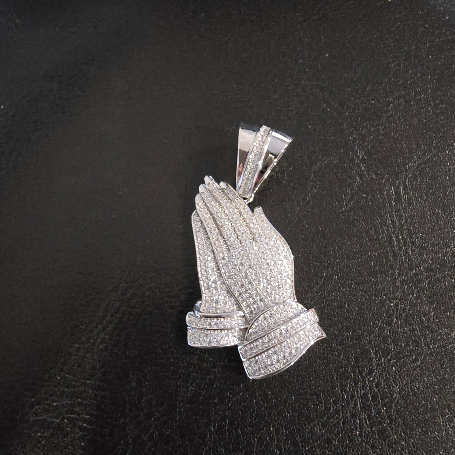 Sterling silver praying hands charm with cz stones