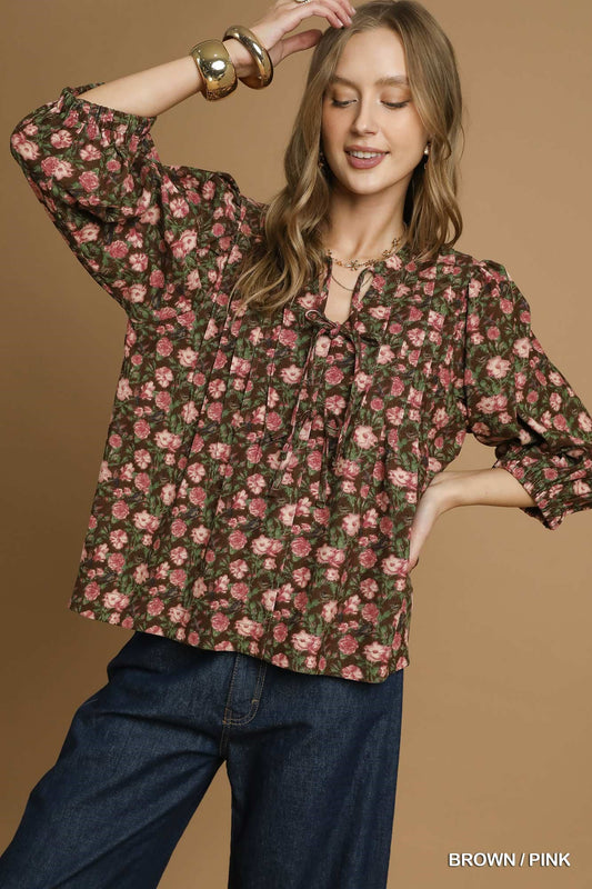 Vintage Floral Pintuck Blouse
