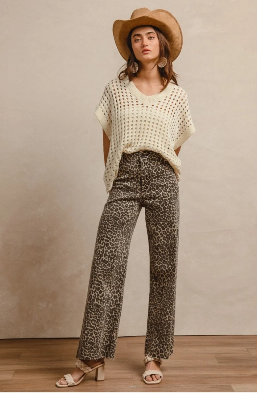 Bibi LEOPARD PRINT HIGH RISE FLARE JEANS