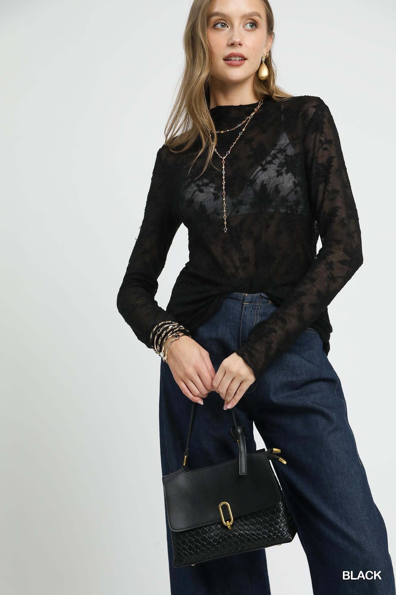 Lace Sheer Long Sleeve Top