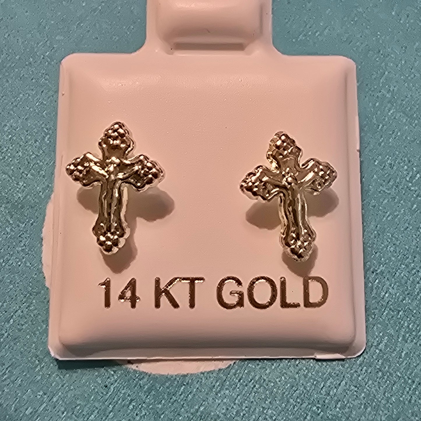 14 Karat Yellow Gold Cross Screw Back Earrings