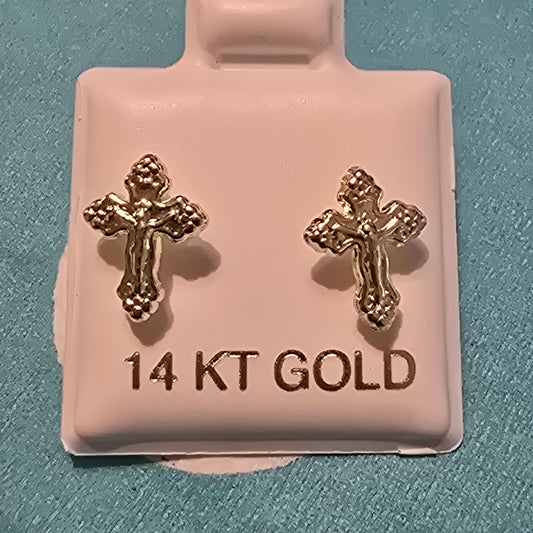 14 Karat Yellow Gold Cross Screw Back Earrings