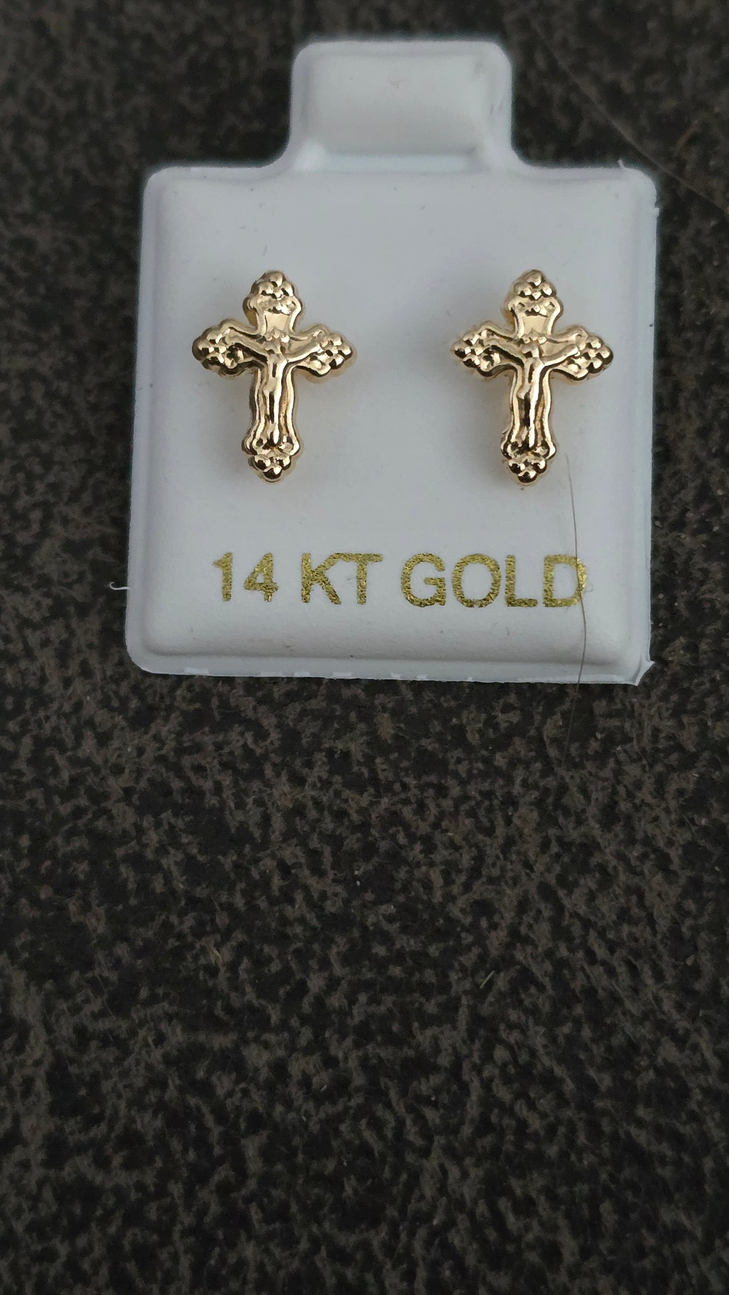 14 Karat Yellow Gold Cross Screw Back Earrings