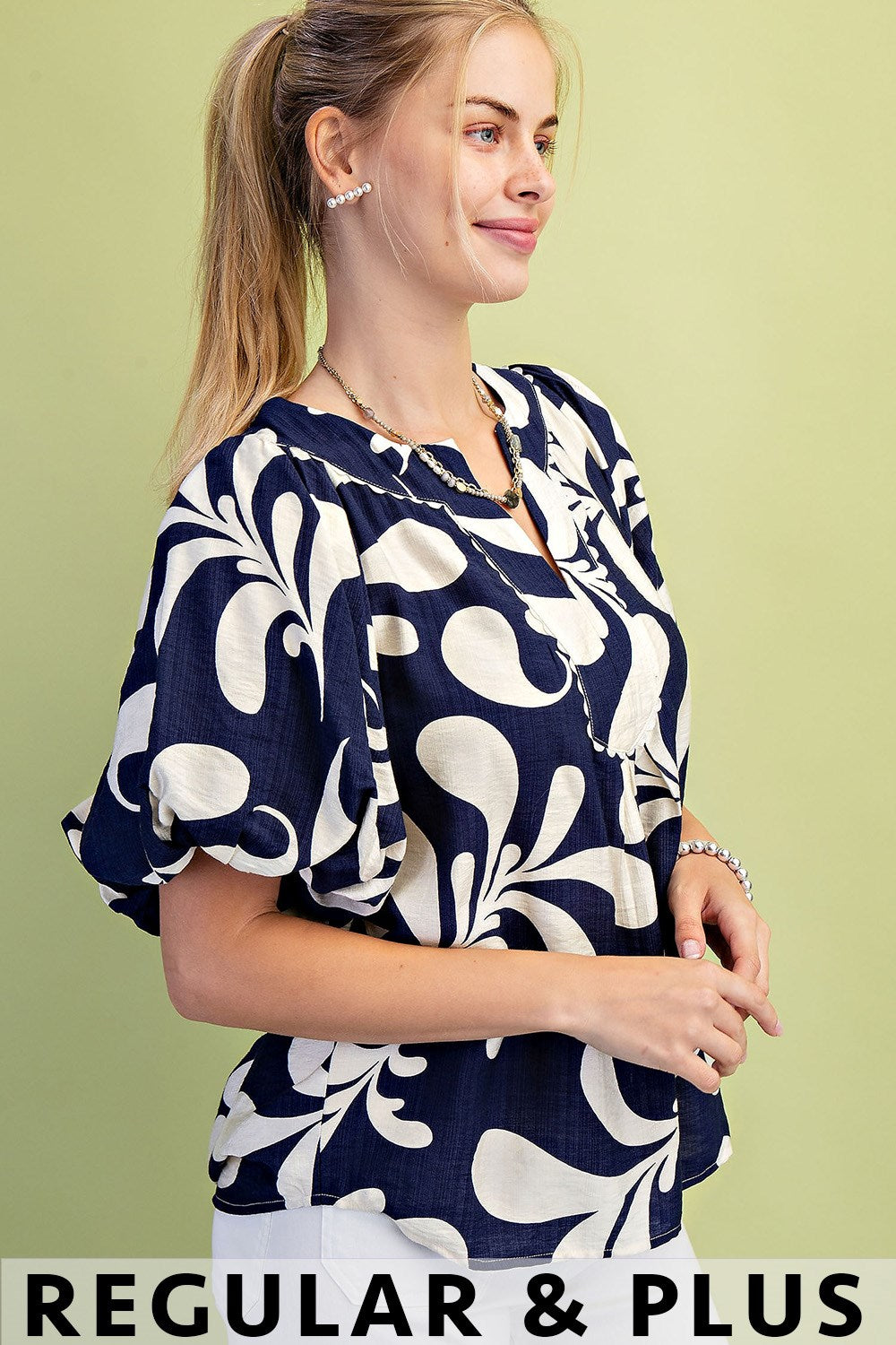 Navy Print Bubble Top