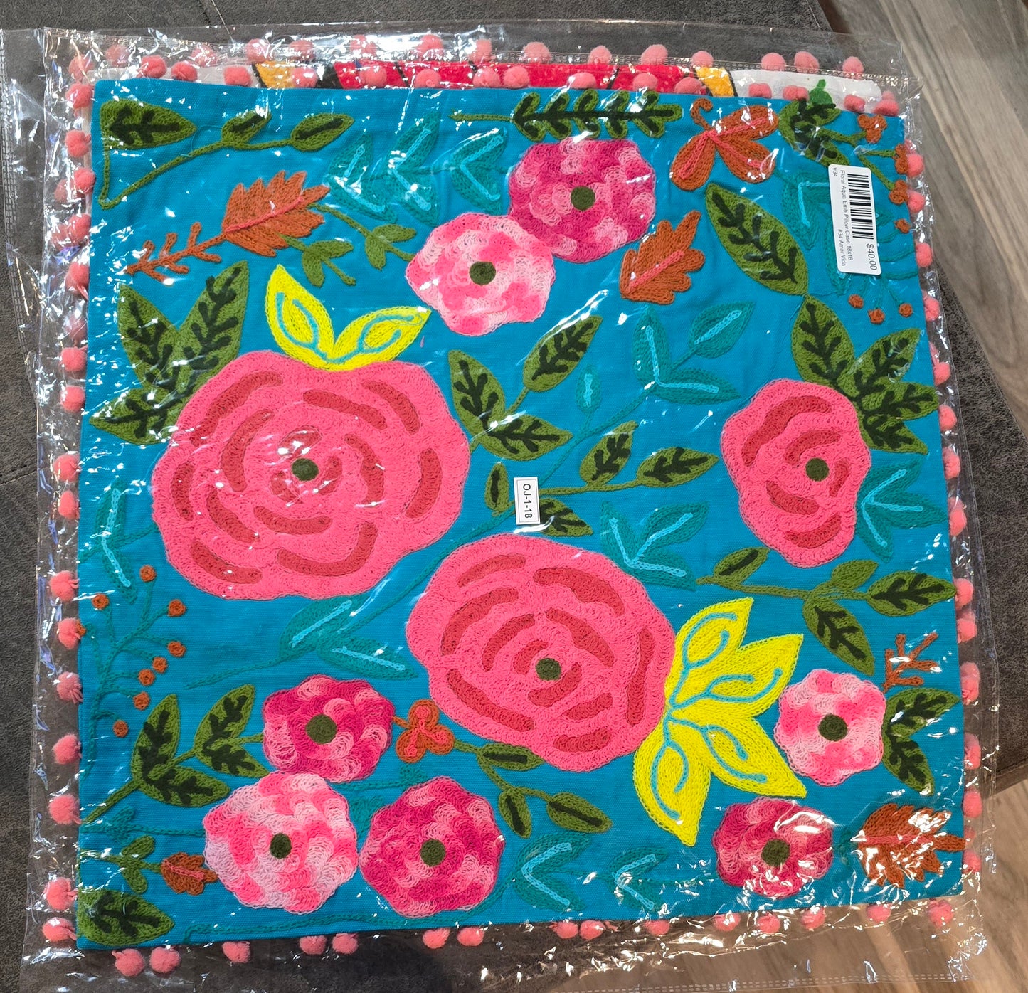Turquoise Floral Embroidery Pillowcase