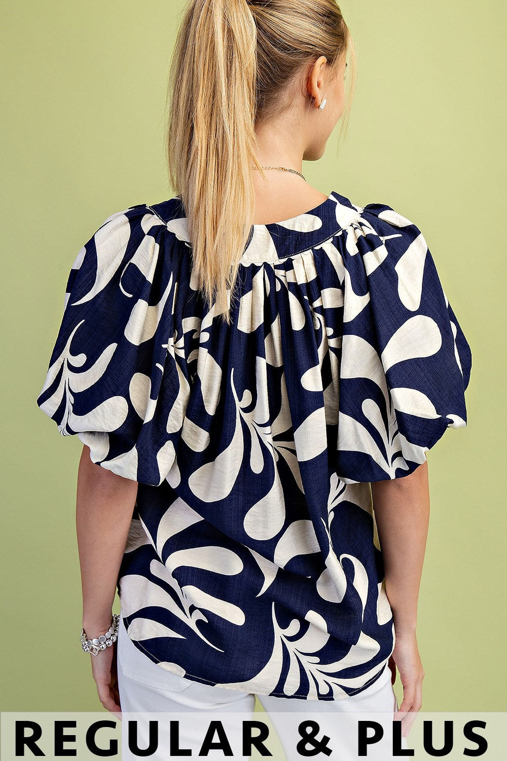 Navy Print Bubble Top