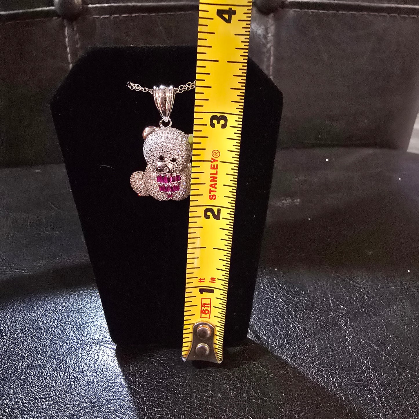 Sterling silver Teddy Bear Charm with CZ stones